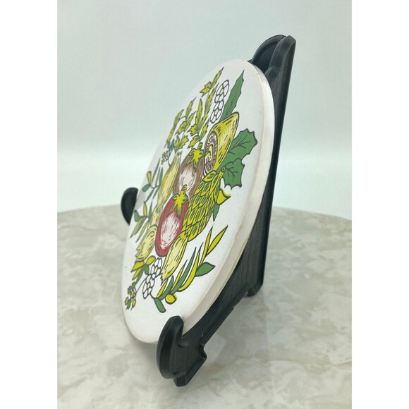 Vintage 70s decorative ceramic round tiles, vegetables print, set of 8 - Picture 4 of 10